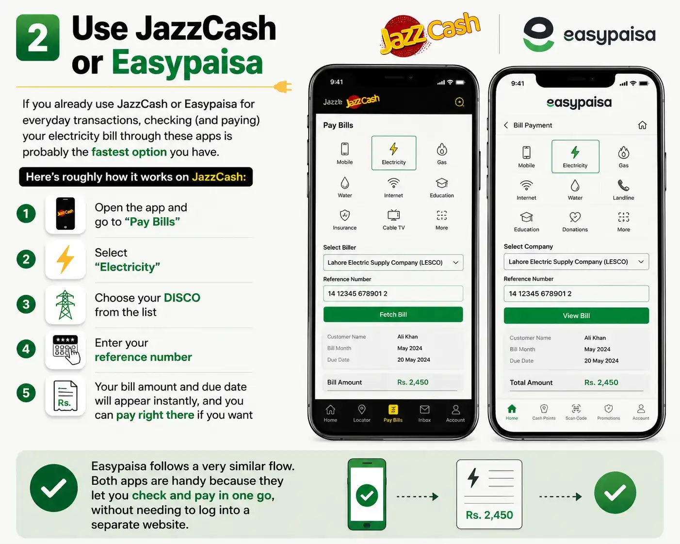 Use JazzCash or Easypaisa for pay bills
