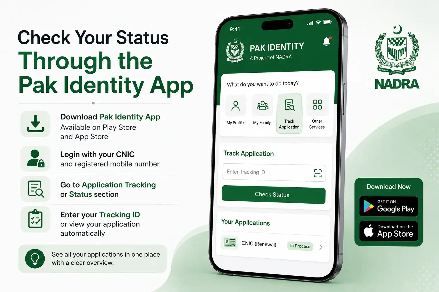Check Your Status Through the Pak Identity App