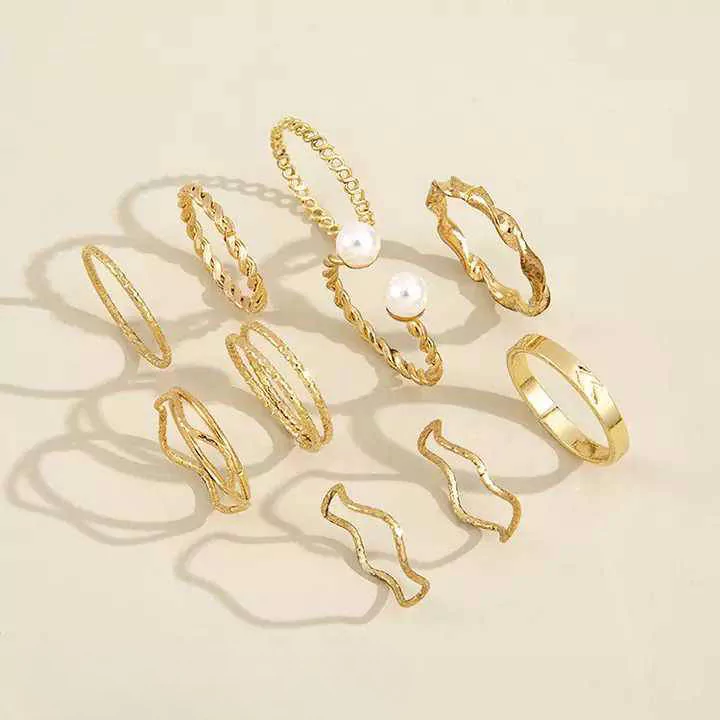 10 Pcs Trendy Golden Ring Set For Women