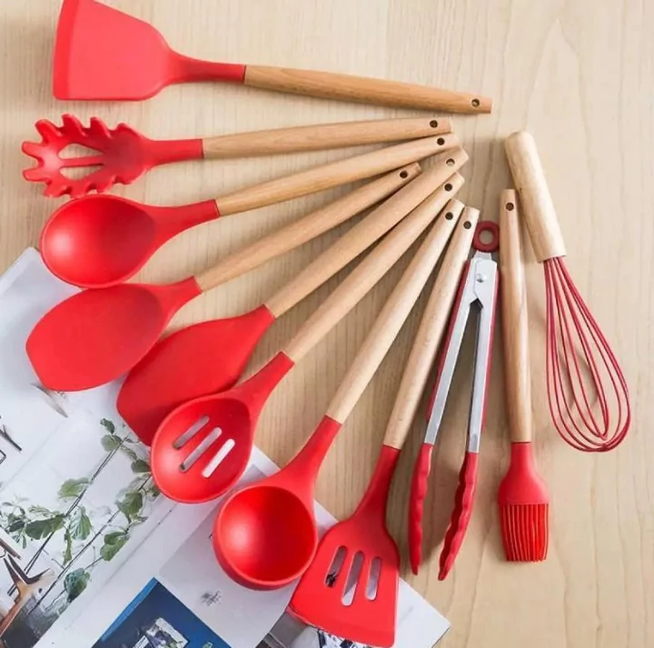 12 Pcs Silicon Spatula Spoon Set Red