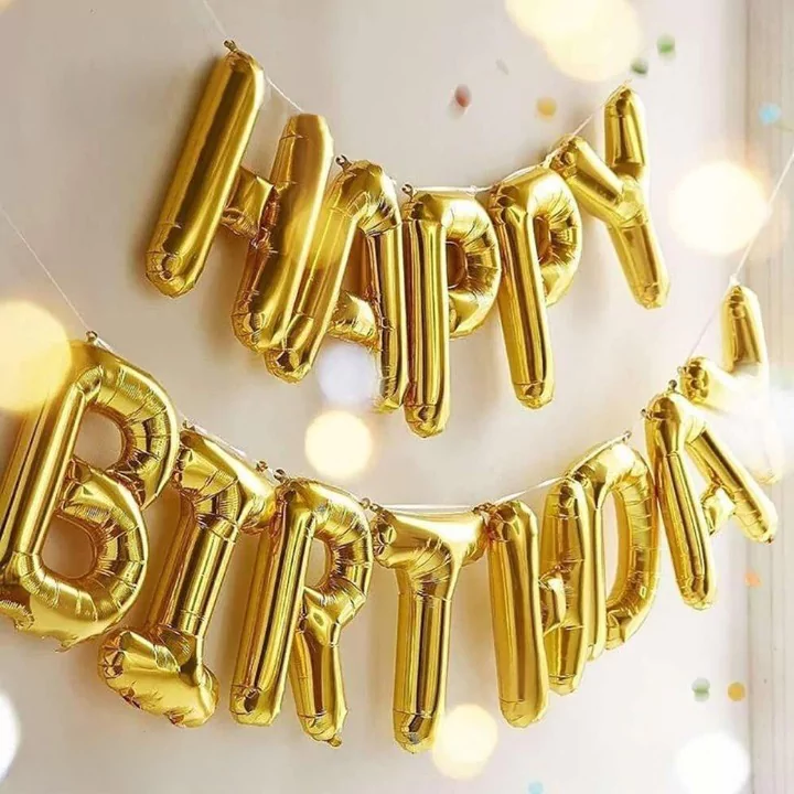 13 Pcs Happy Birthday Foil Balloons Set in Golden Color