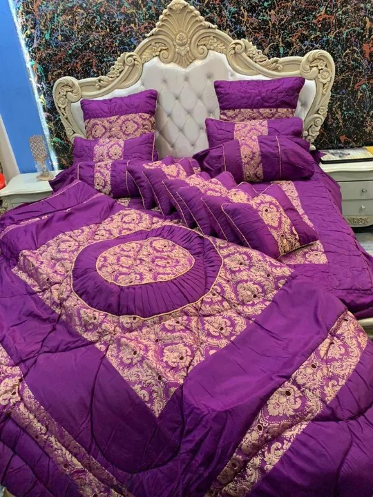 14 Pcs Jacquard Quilted Bridal Bed Set