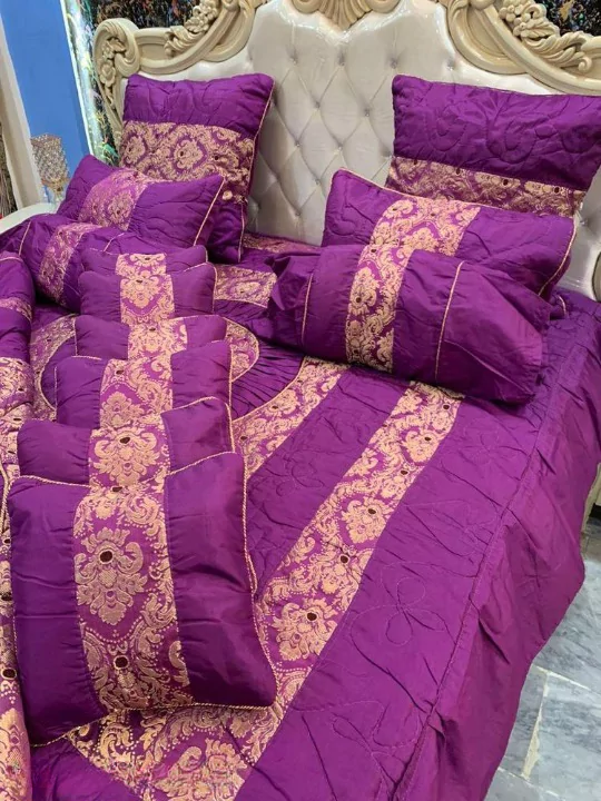 14 Pcs Jacquard Quilted Bridal Bed Set