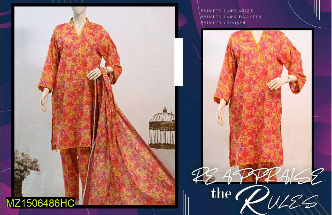 3 Piece Women Unstitched Lawn Printed Suit