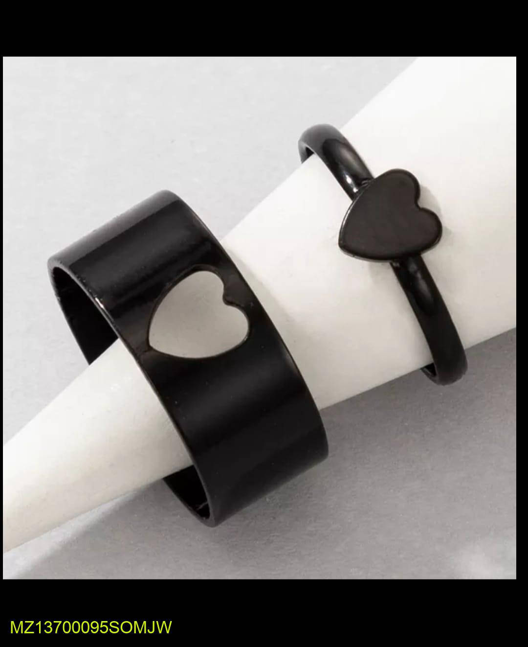 2 Pcs Trendy Couple Heart Rings black