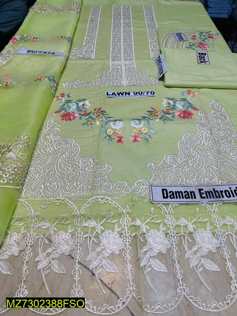 3 Piece Women Unstitched Lawn Embriodered Suit
