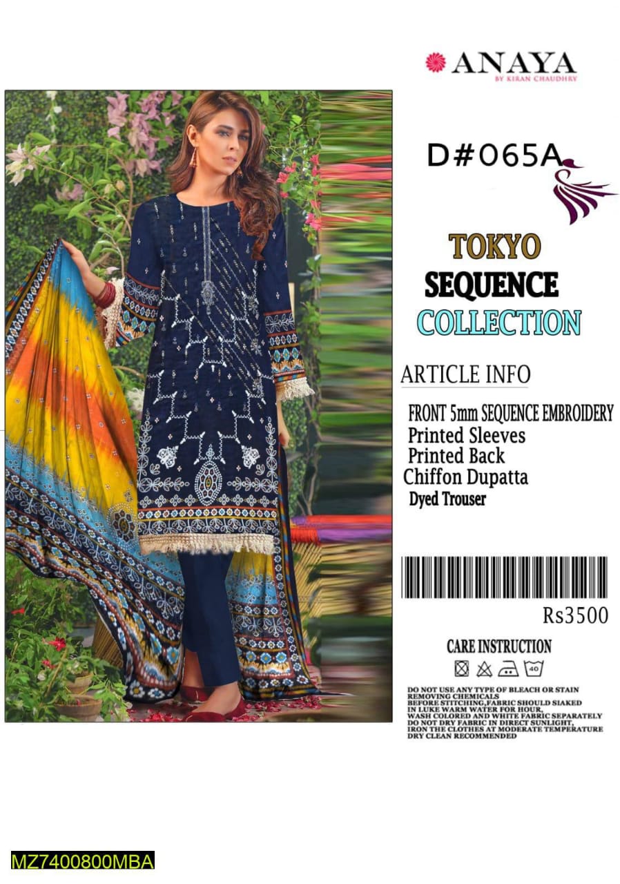 3 Piece Women Unstitched Lawn Em