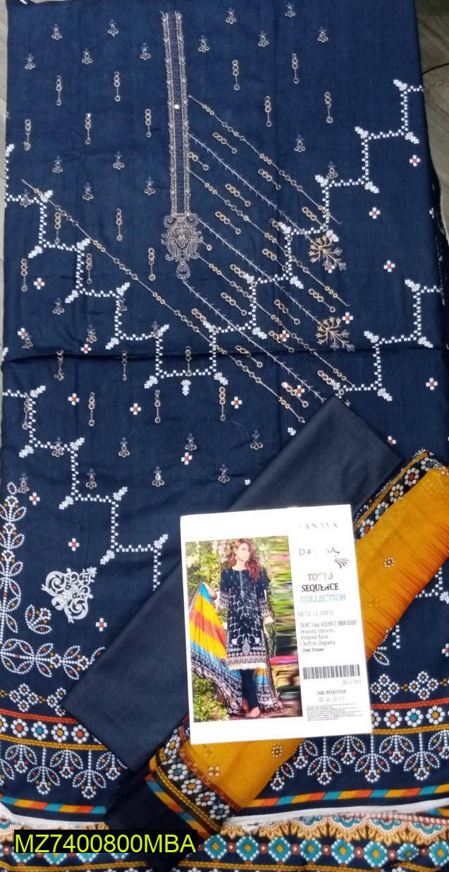 3 Piece Women Unstitched Lawn Embriodered Suit