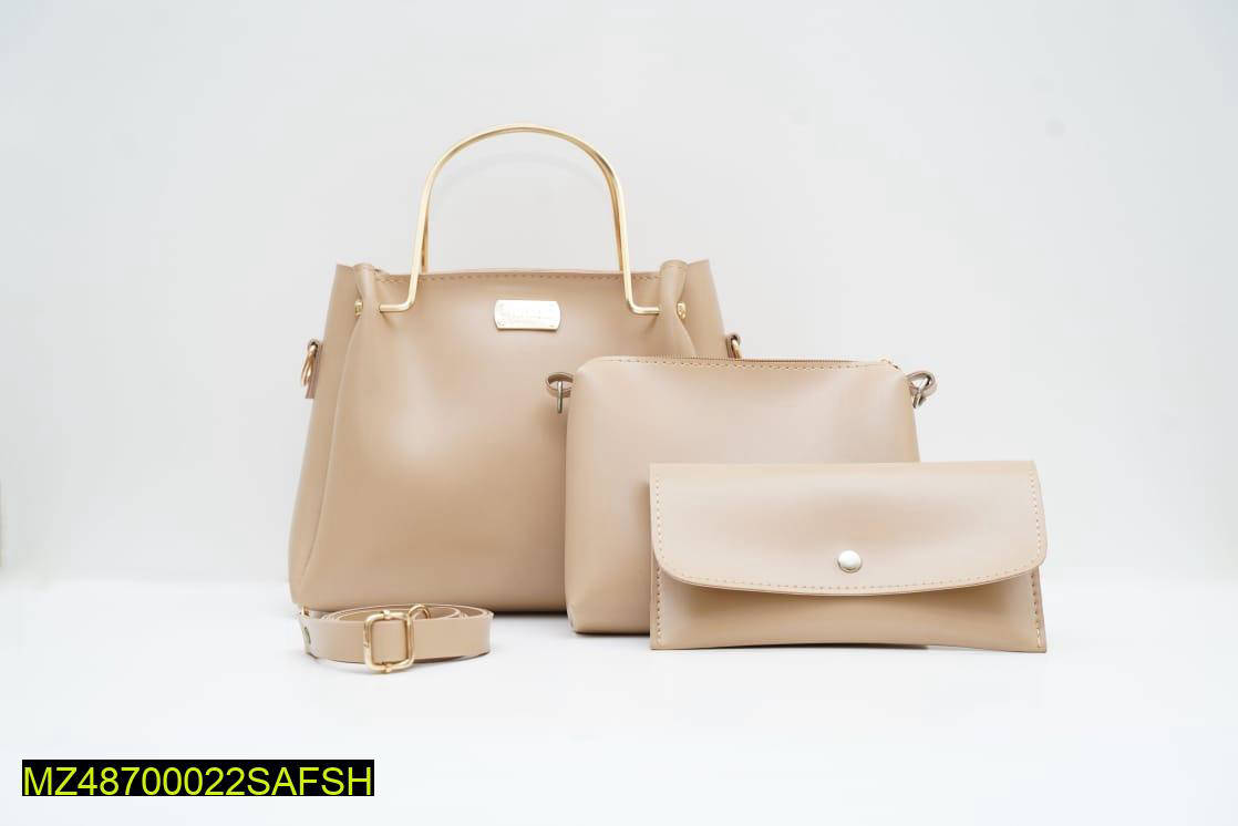 3 Pcs Women Leather Plain Shoulder Bag