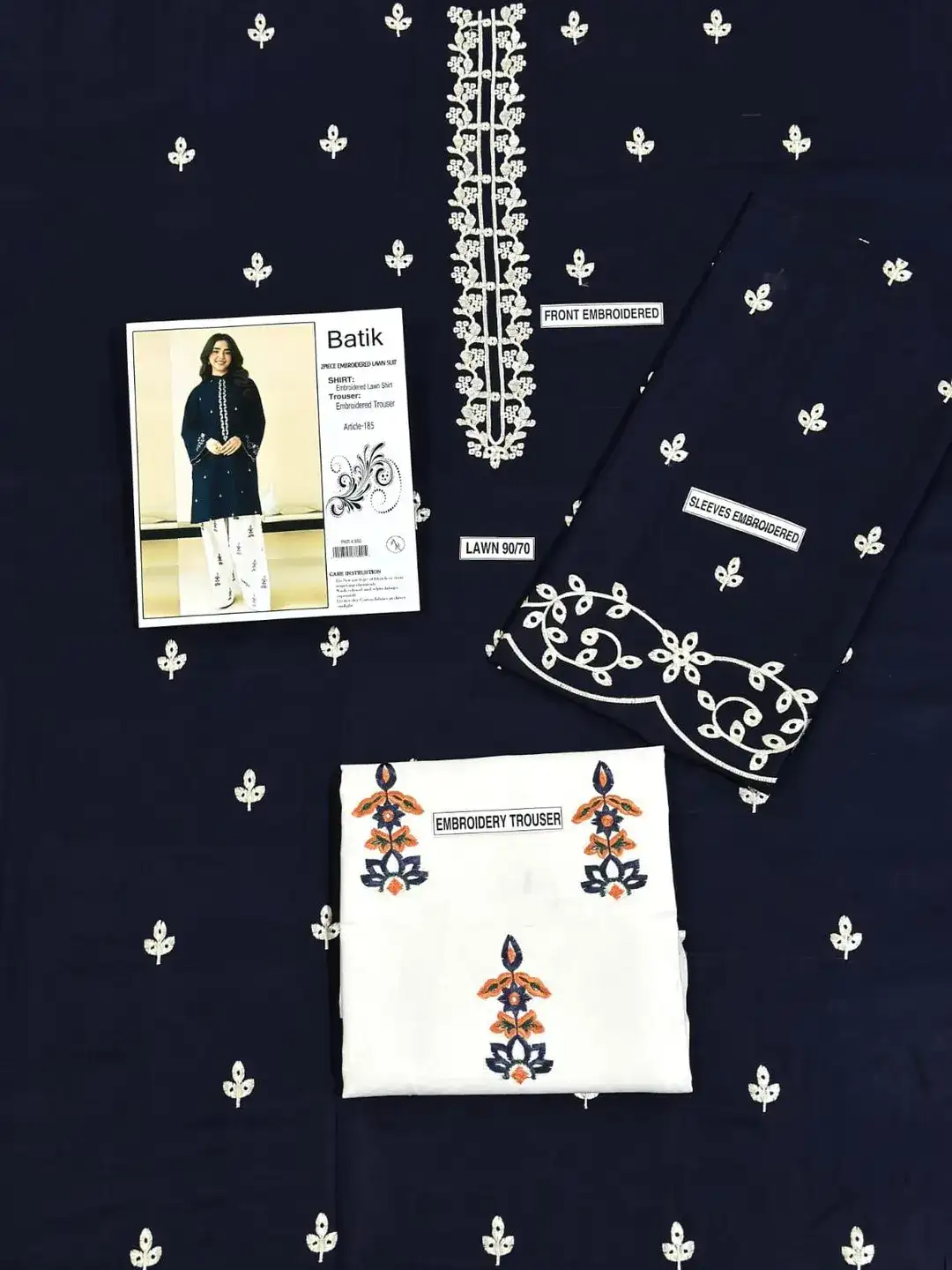 2 Pcs Blue Embroidered Lawn Shirt & Cotton Trouser Set