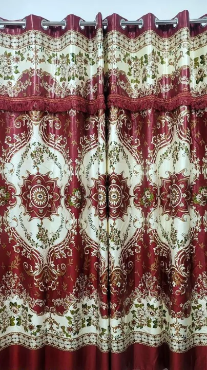 2 Pcs Crystal Silk Printed Curtain