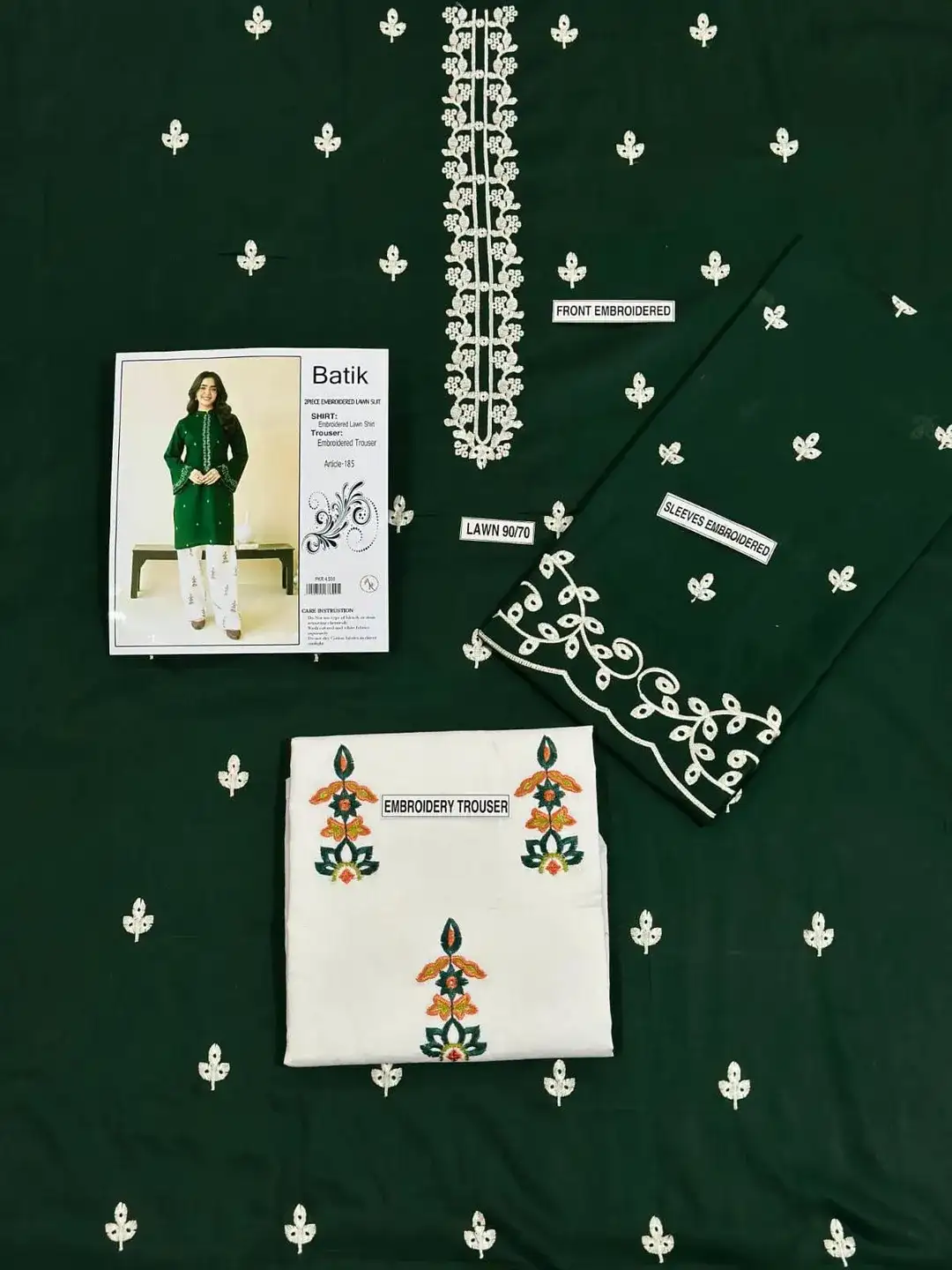 2 Pcs Green Embroidered Lawn Shirt & Cotton Trouser Set