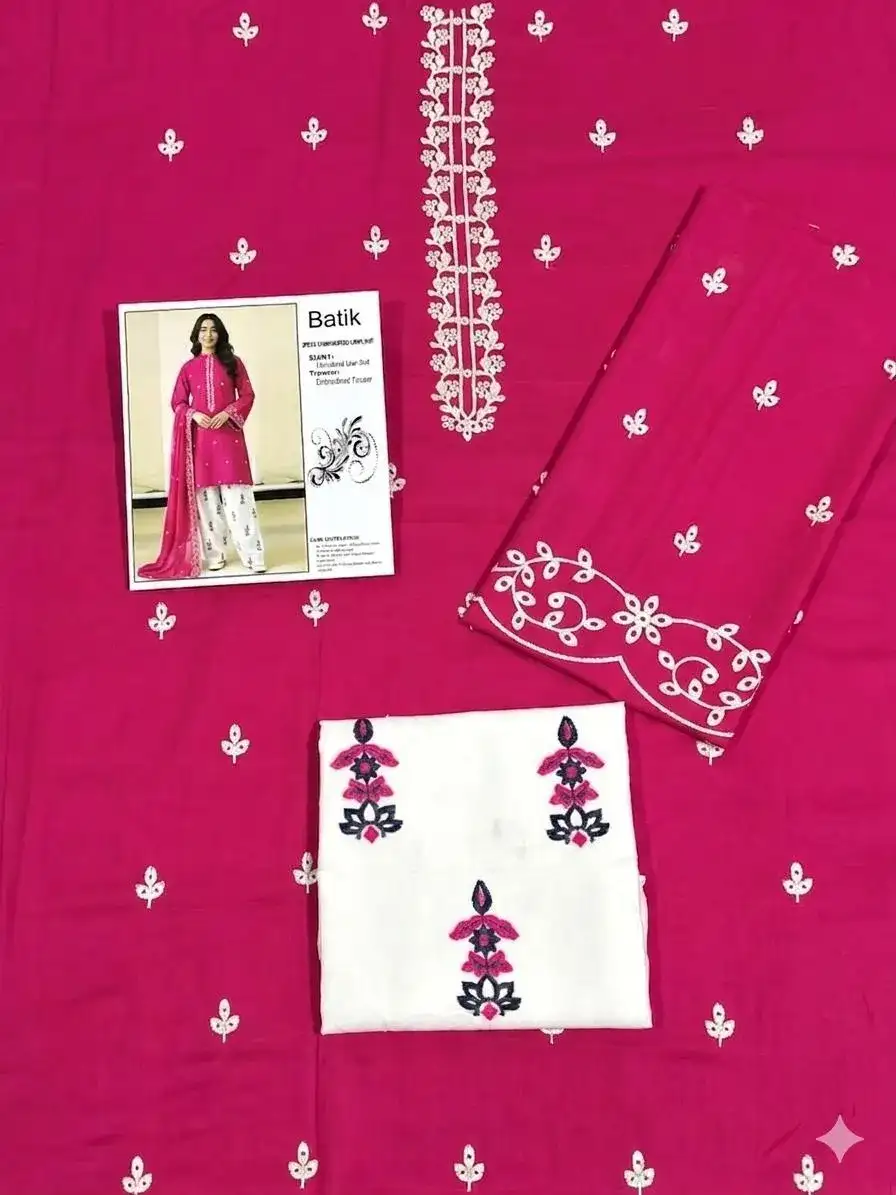 2 Pcs Pink Embroidered Lawn Shirt & Cotton Trouser Set