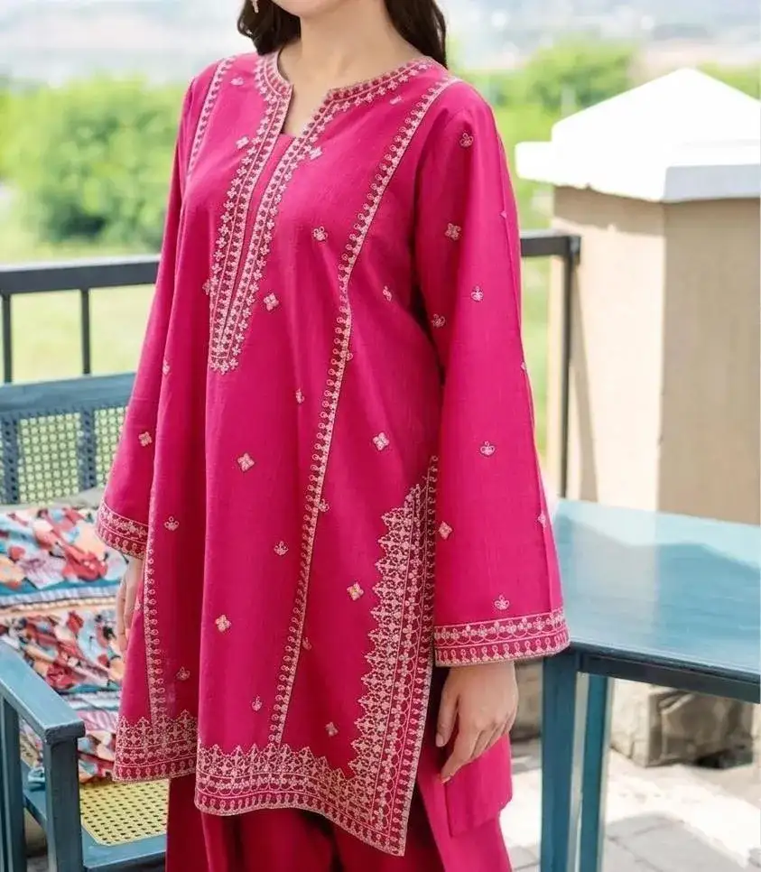 2 Pcs Pink Embroidered Lawn Shirt & Cotton Trouser Set VW943