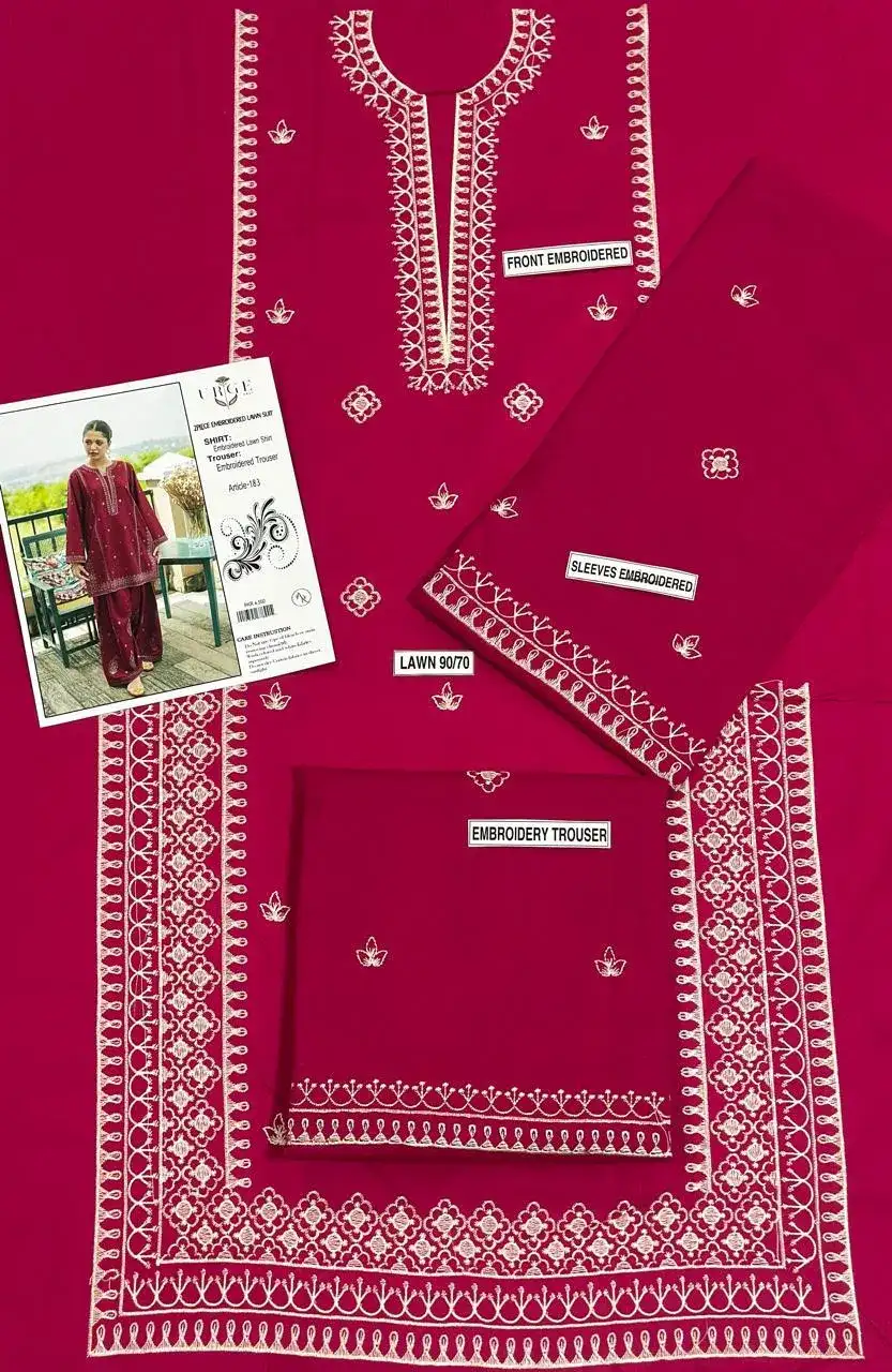 2 Pcs Pink Embroidered Lawn Shirt & Cotton Trouser Set VW943