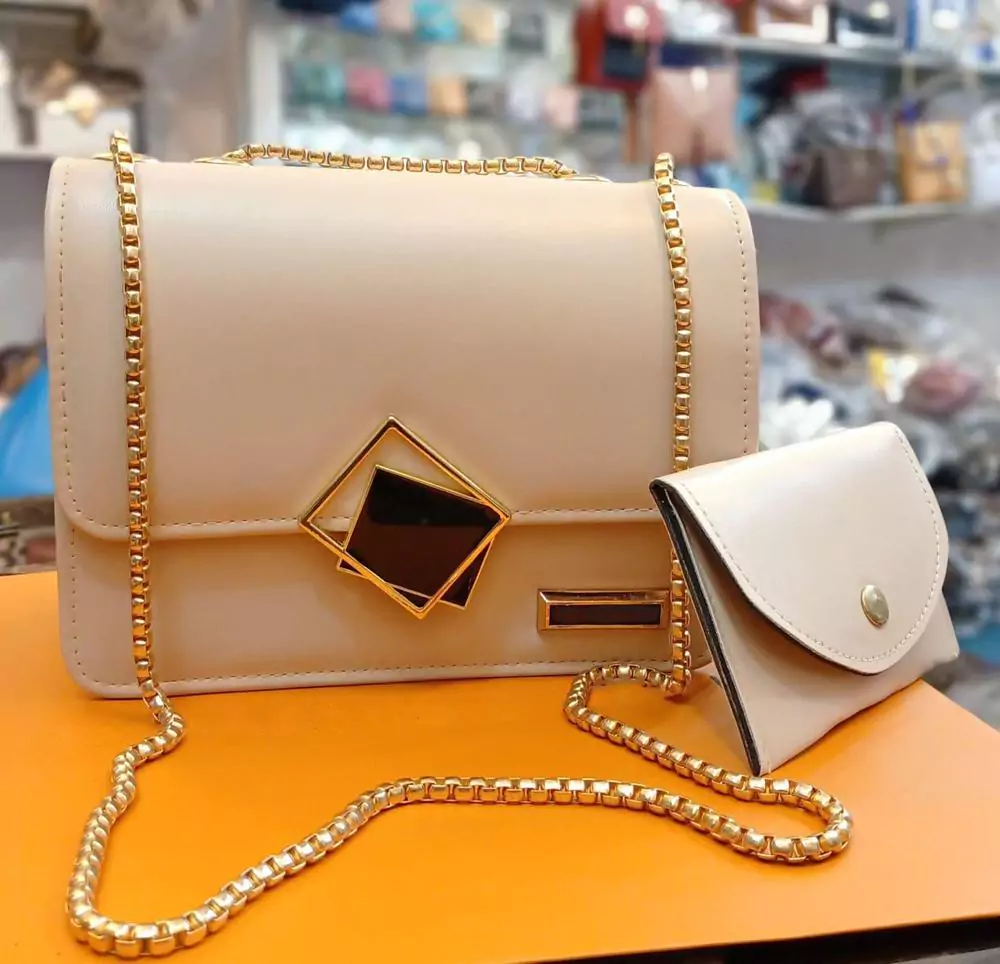 2 Pcs PU Leather Handbag With Long Gol