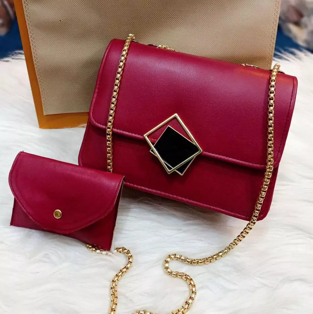 2 Pcs PU Leather Handbag With Long Gol