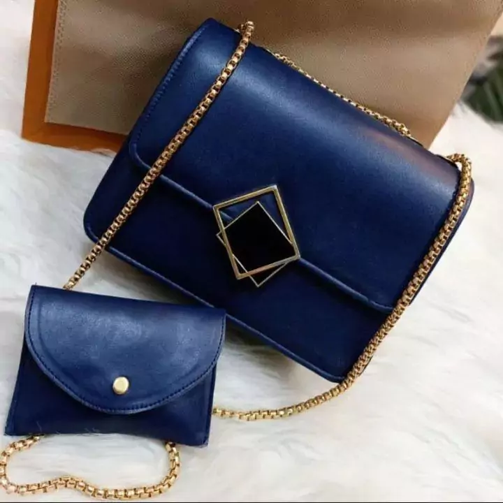 2 Pcs PU Leather Handbag With Long Golden Chain For Girls