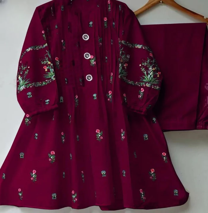 2 Pcs Stitched Cotton Embroidered Shir