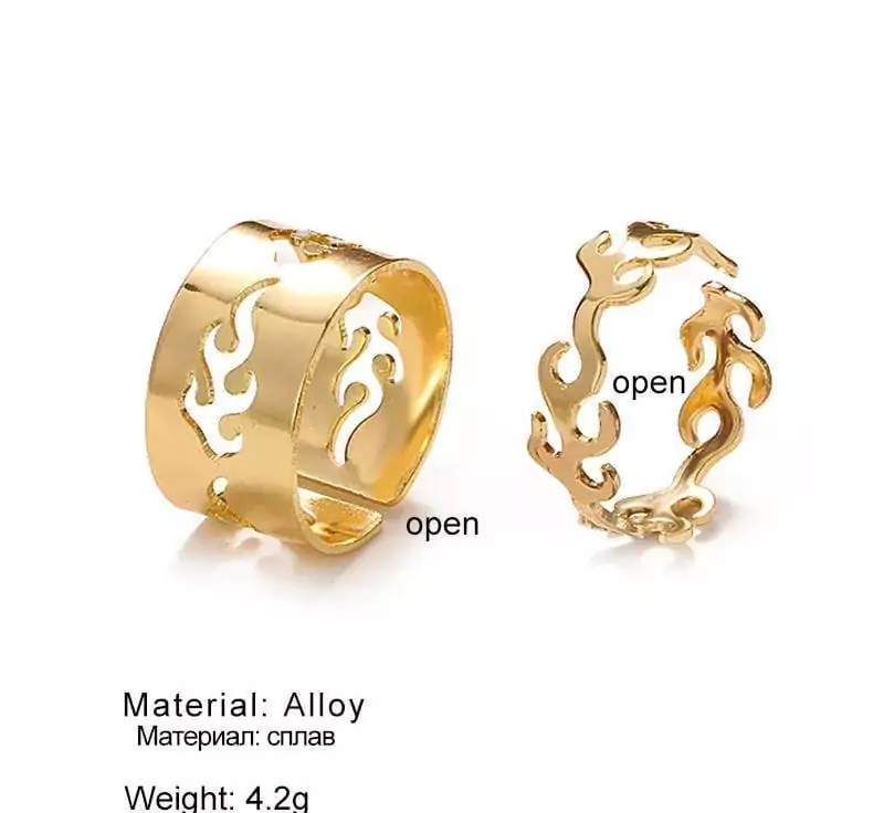 2 Pcs Trendy Couple Flame Rings