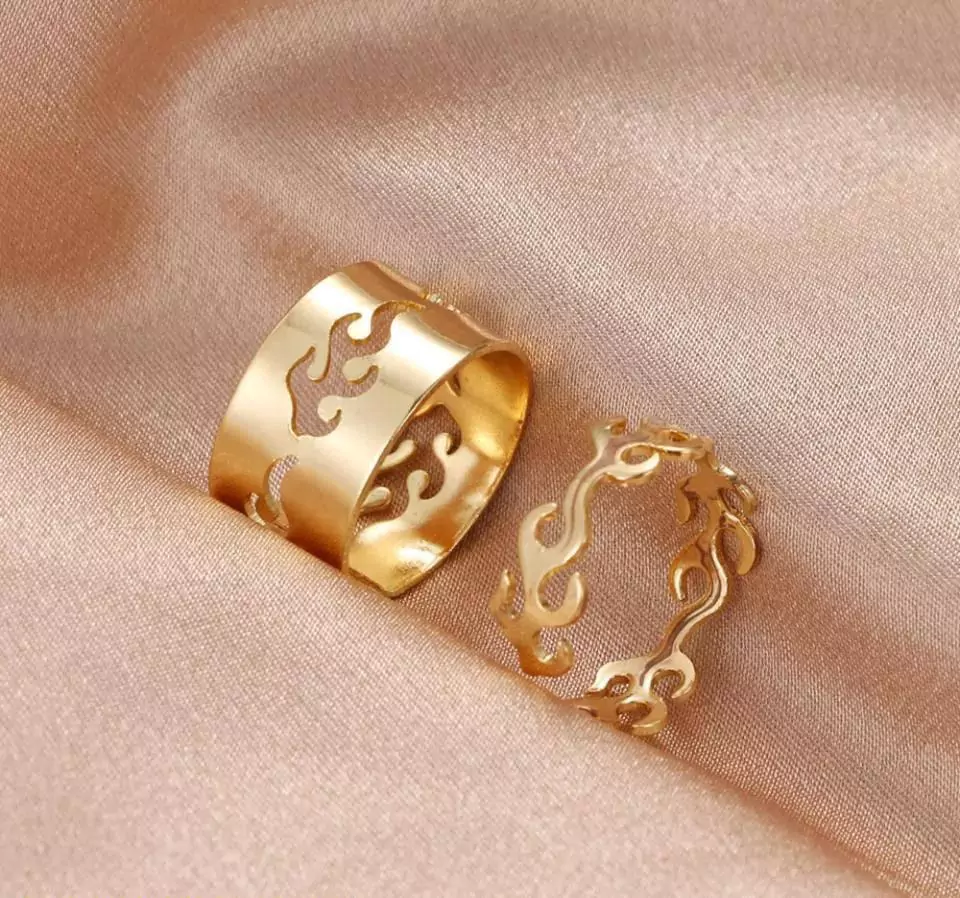 2 Pcs Trendy Couple Flame Rings