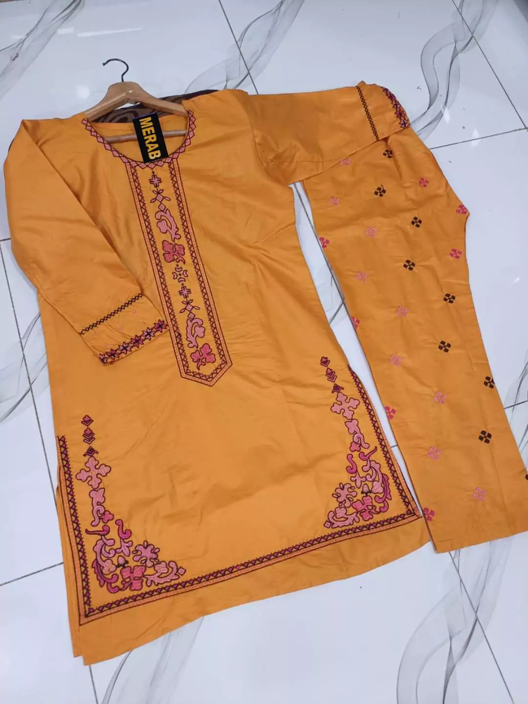  - 2 Pcs Women's Stitched Cotton Embroidered Shirt And Trouser VV583