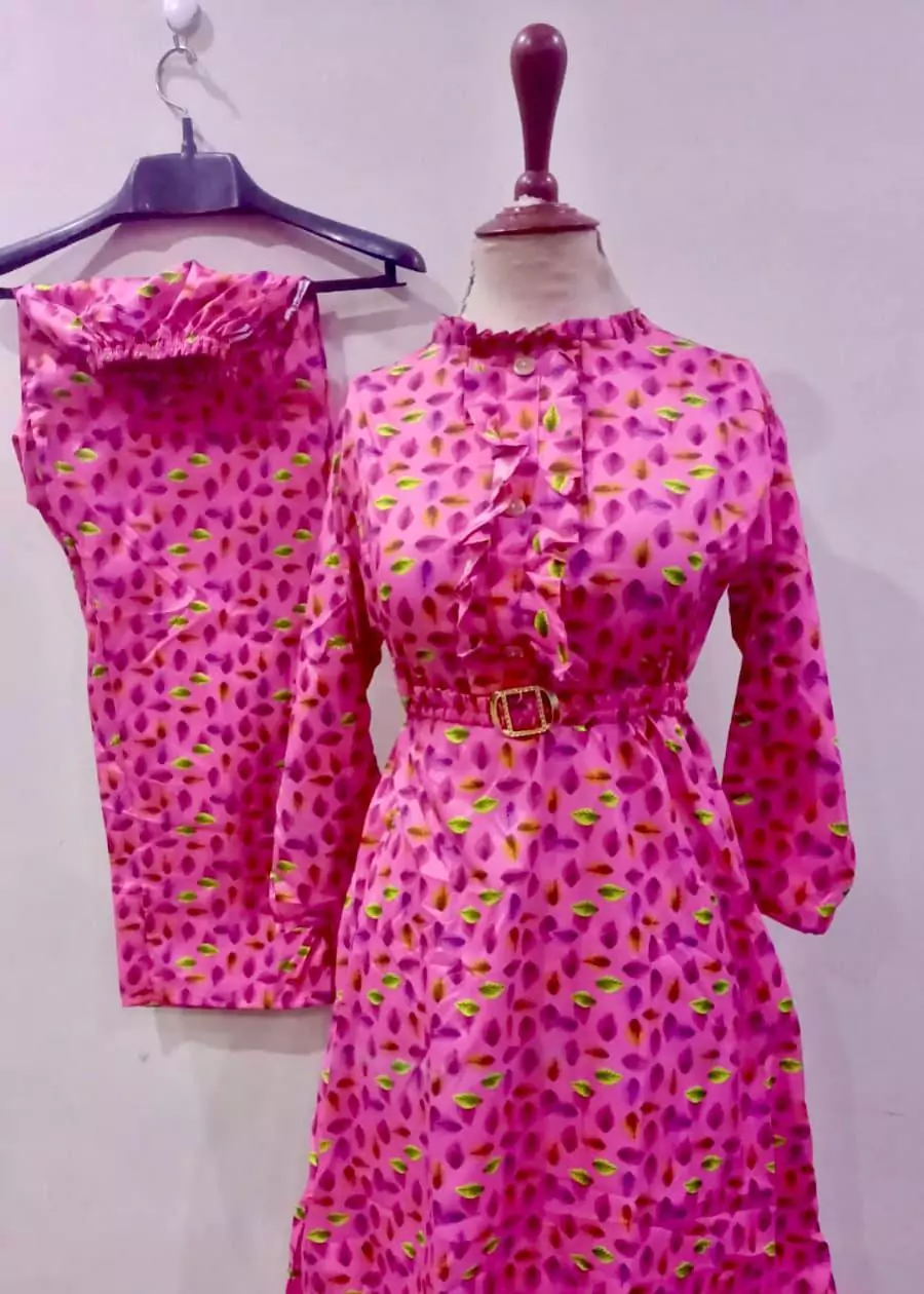 women stitched suits - 2 Pcs Women's Stitched Cotton Printed Frock And Trouser VV305
