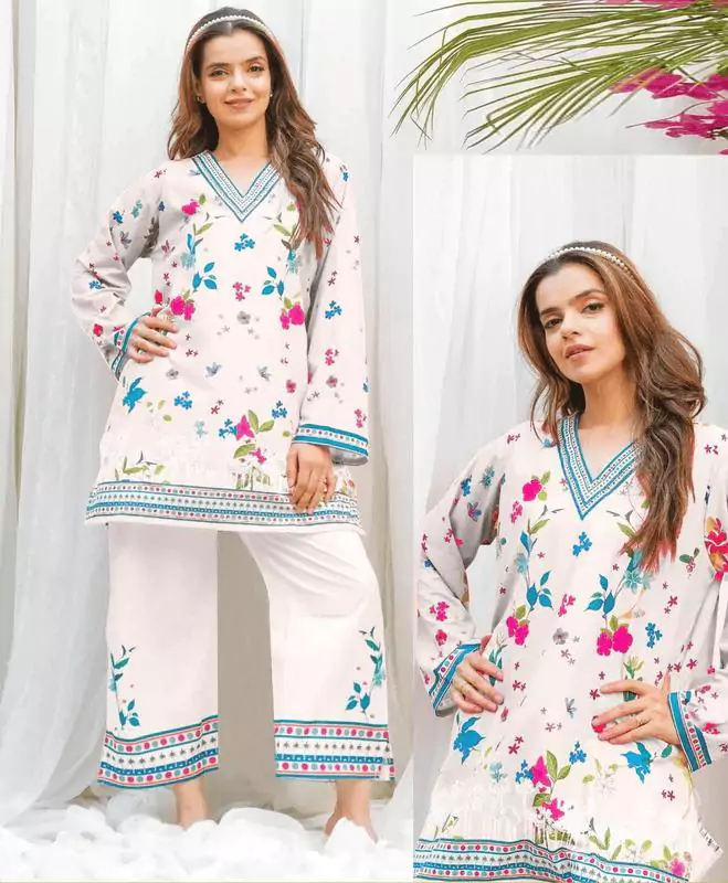 women stitched suits - 2 Pcs Women's Stitched Swiss Lawn Printed Co Ord Set VV515
