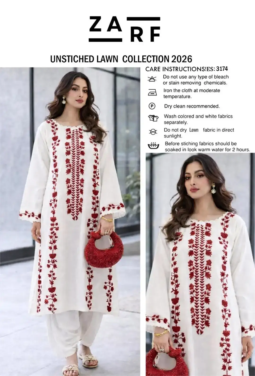 women unstitched suits - 2 Pcs Women's Unstitched Embroidered Lawn Suit VW668