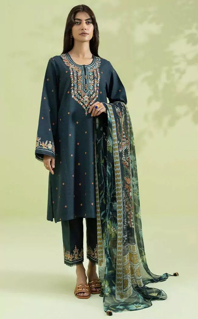  - 2 Pcs Women's Unstitched Lawn Embroidered Suit ET270