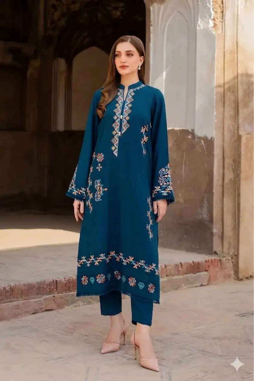 2 Pcs Women's Unstitched Lawn Embroidered Suit VW917