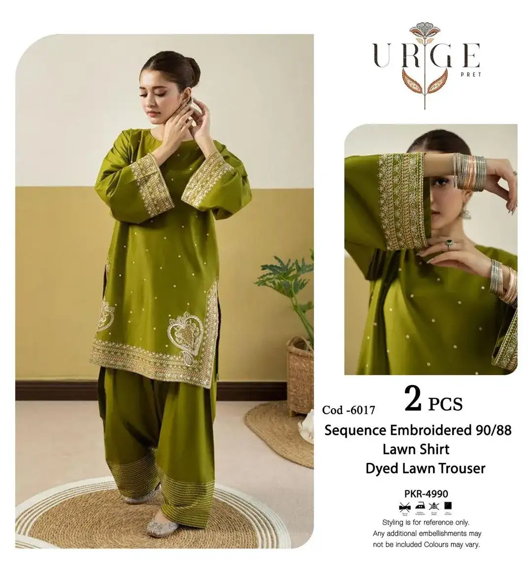 2 Pcs Women's Unstitched Lawn Embroidered Suit VW920