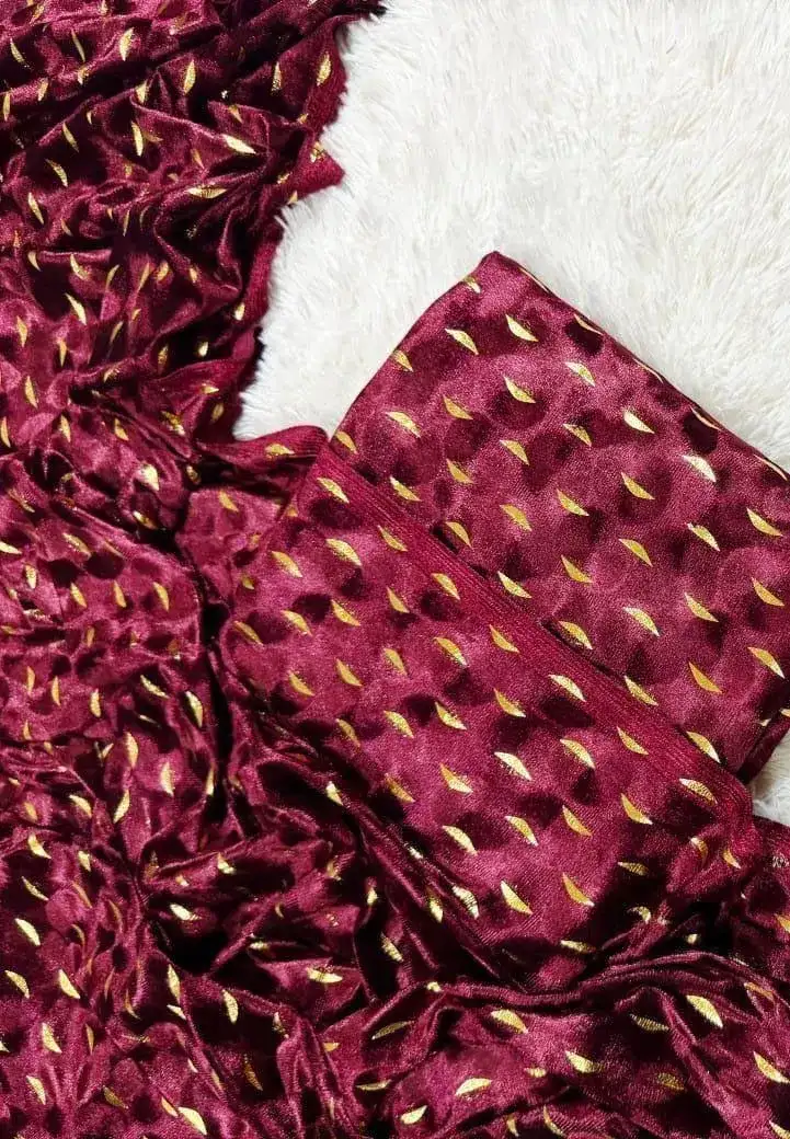 2 Pcs Women's Unstitched Velvet Printed Suit VW483
