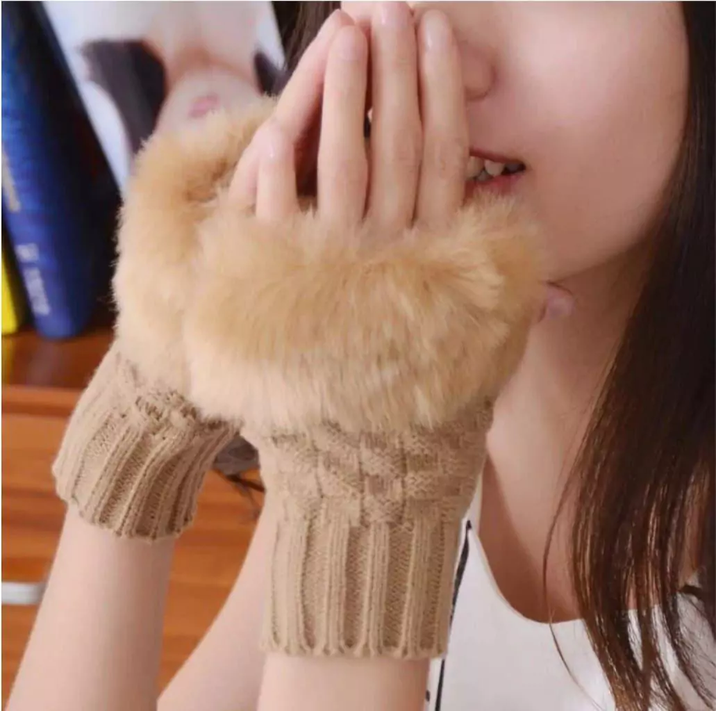 2 Pcs Wool Plain Fingerless Glov