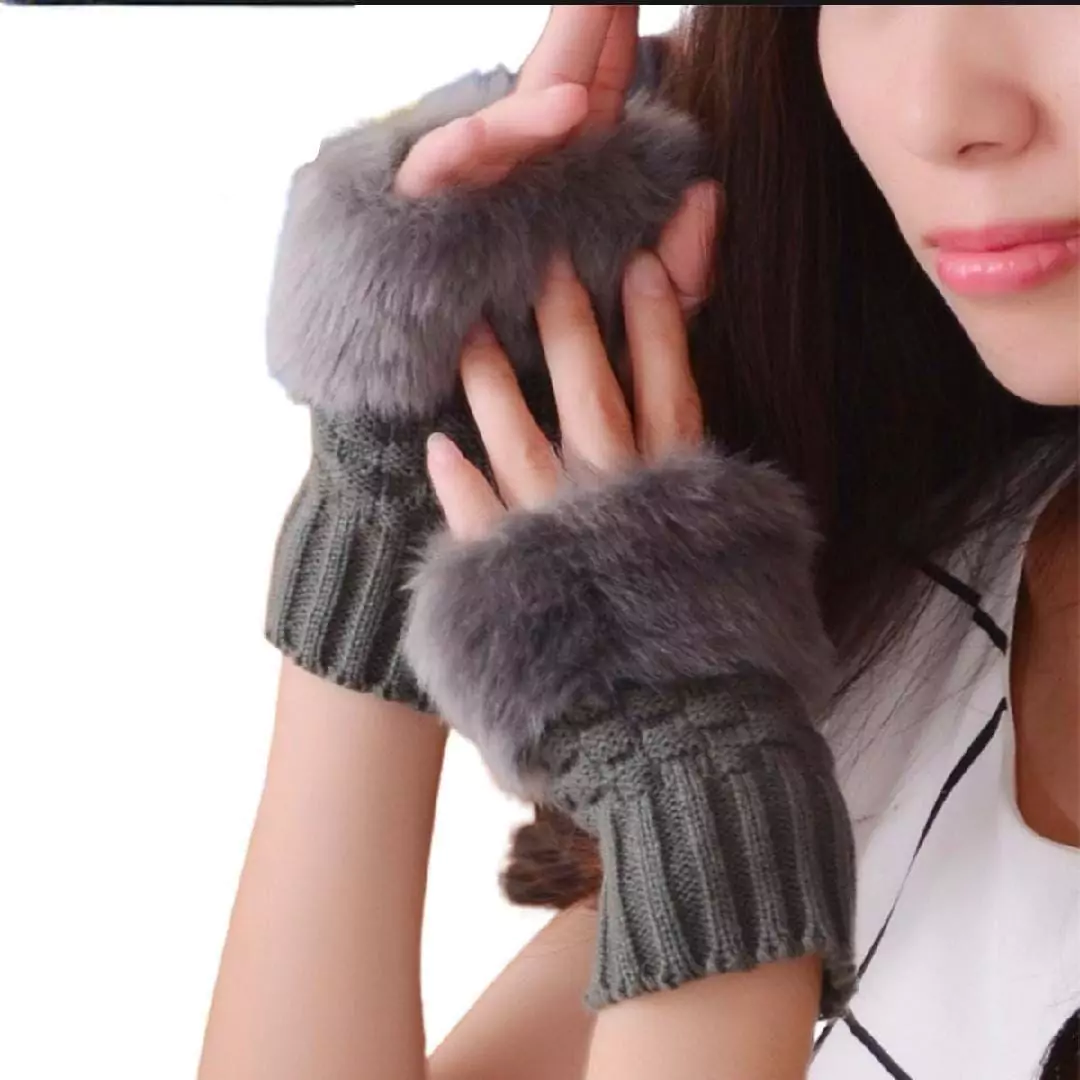 2 Pcs Wool Plain Fingerless Glov