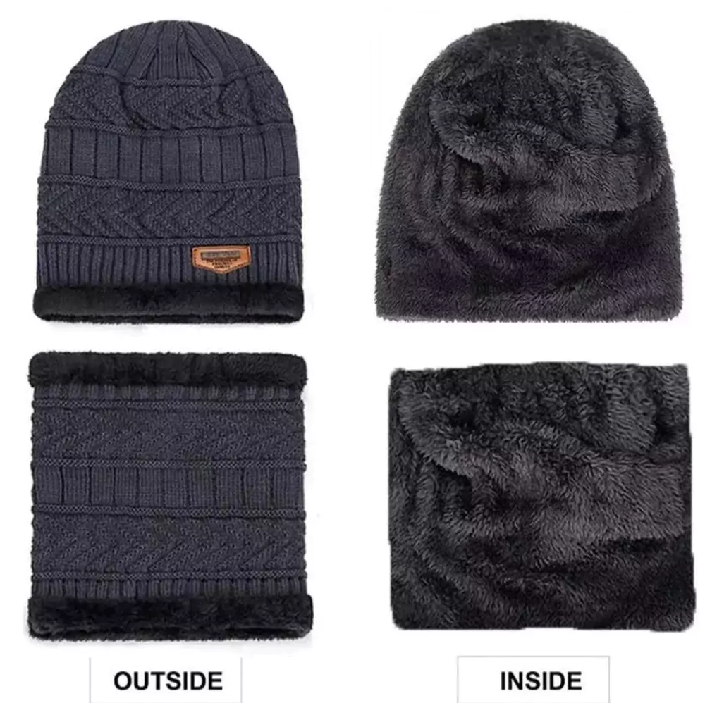 2 Pcs Wool Textured Beanie And Neck Wamer IL160