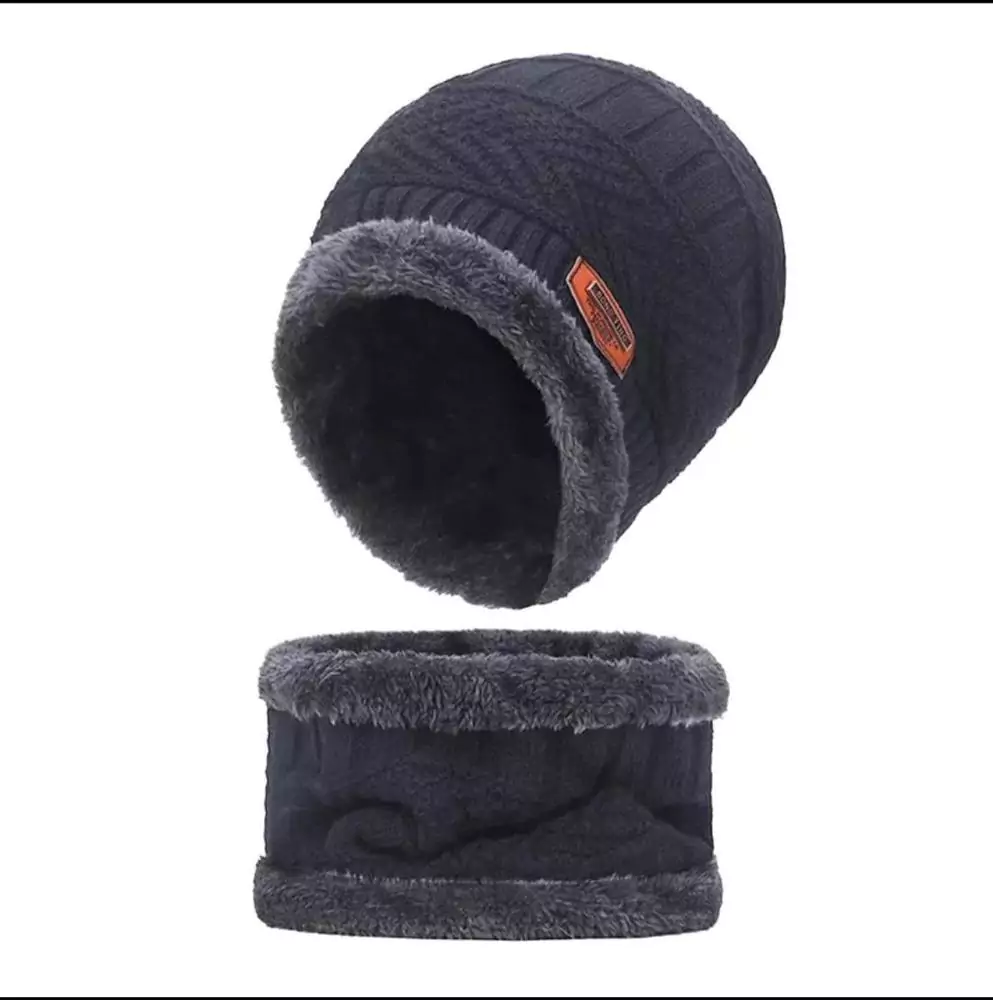 2 Pcs Wool Textured Beanie And Neck Wamer IL160