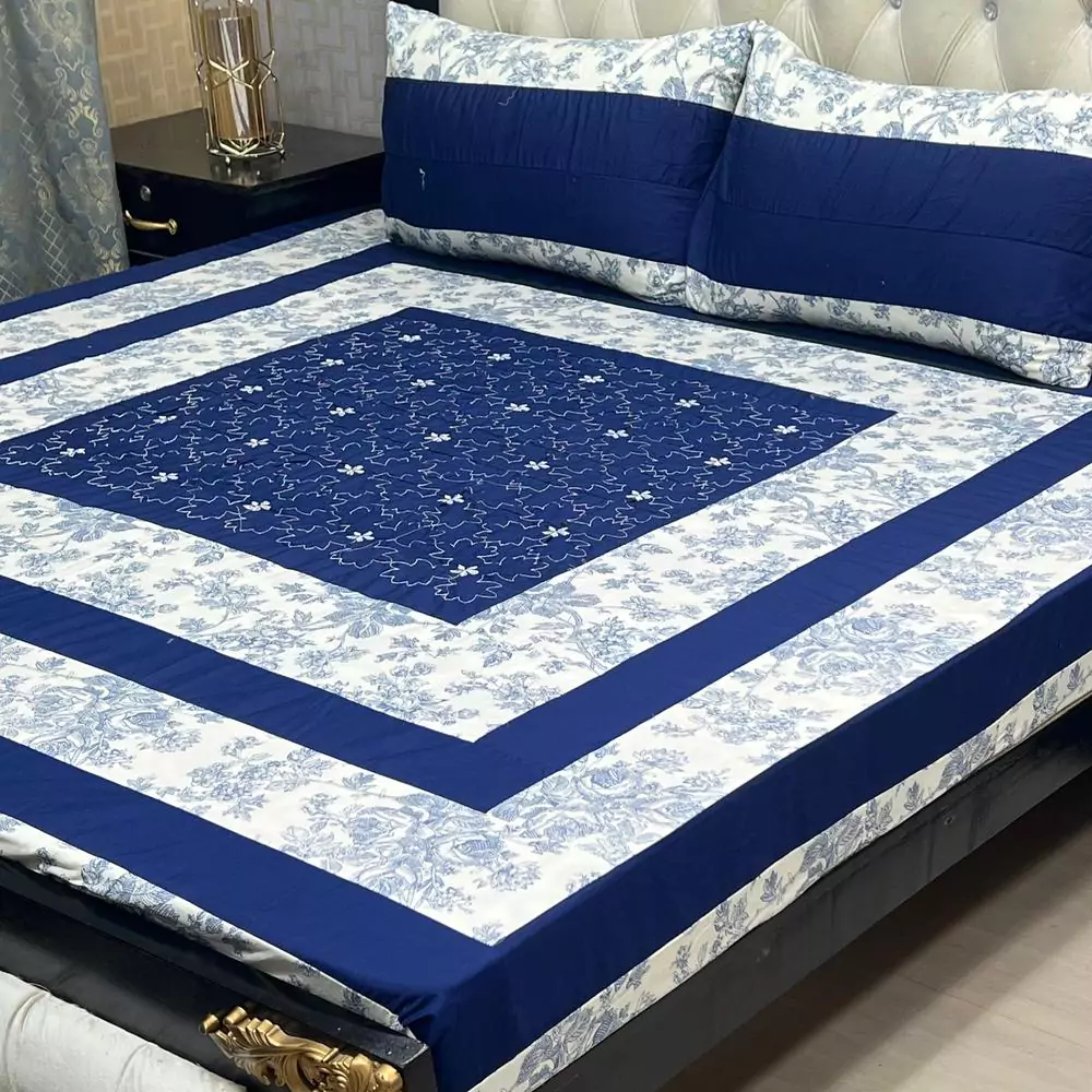 3 Pcs Cotton Patchwork Double Bed Sheet