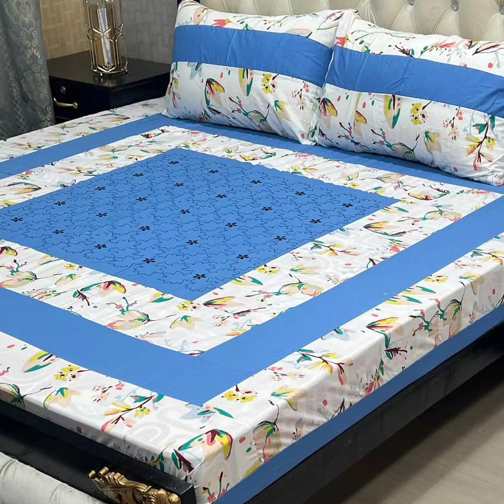 3 Pcs Cotton Patchwork Double Bed Sheet