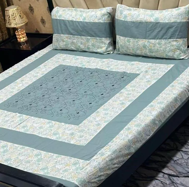 3 Pcs Cotton Patchwork Double Bedsheet