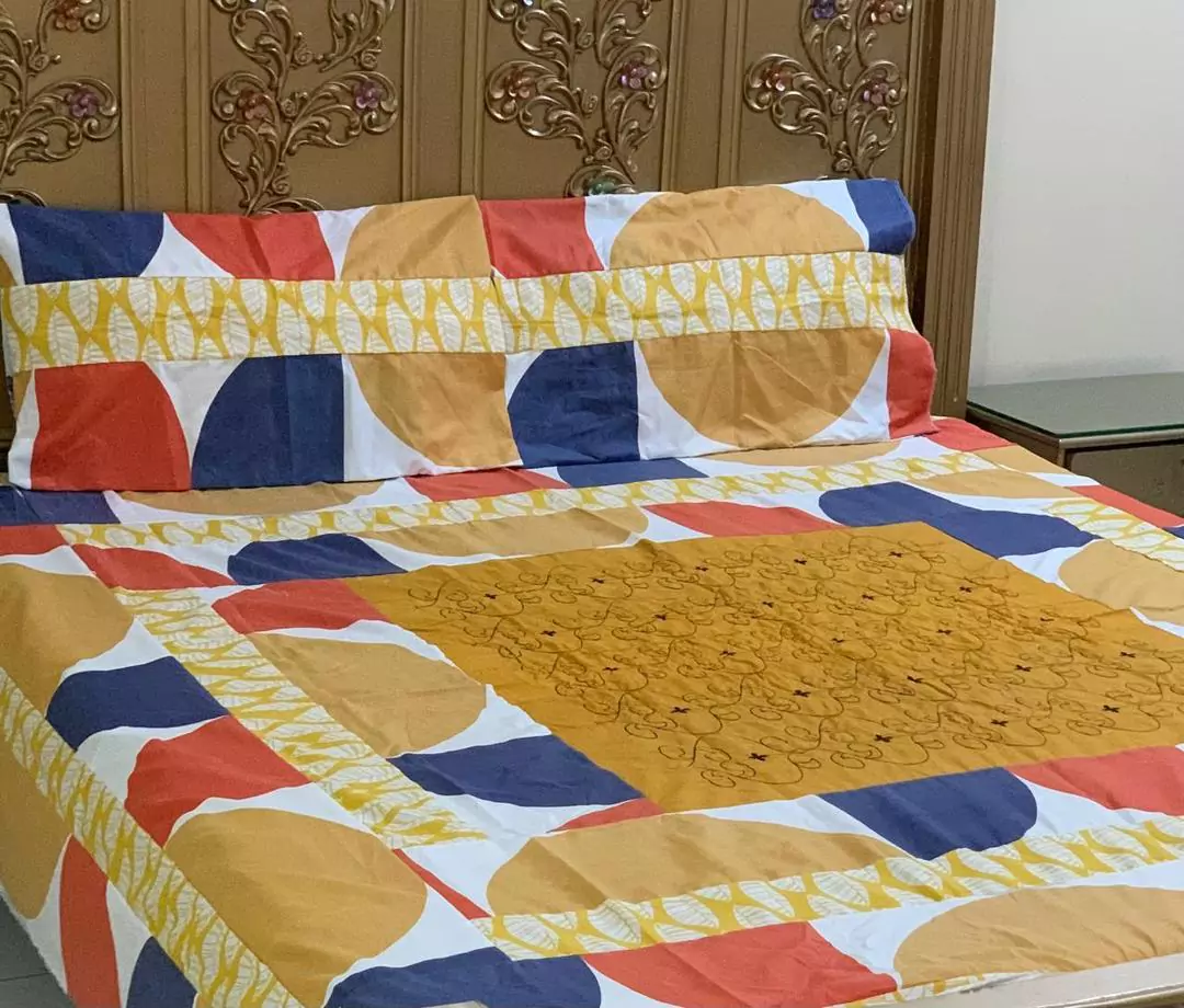 3 Pcs Cotton Patchwork Double Bedsheet CB 11