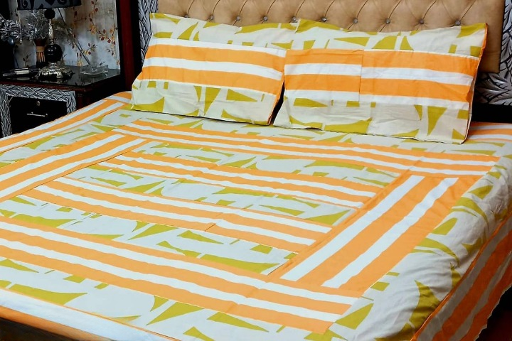 3 Pcs Cotton Printed Double Bed Sheet