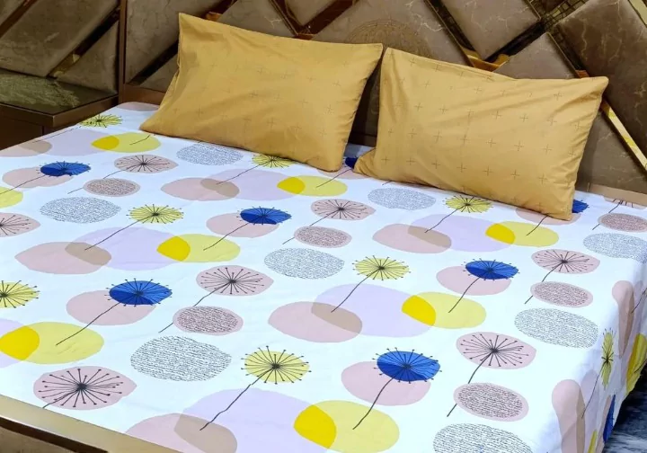 3 Pcs Cotton Printed Double Bedsheet