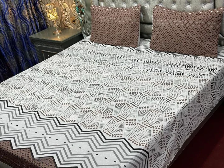 3 Pcs Cotton Printed Double Bedsheet