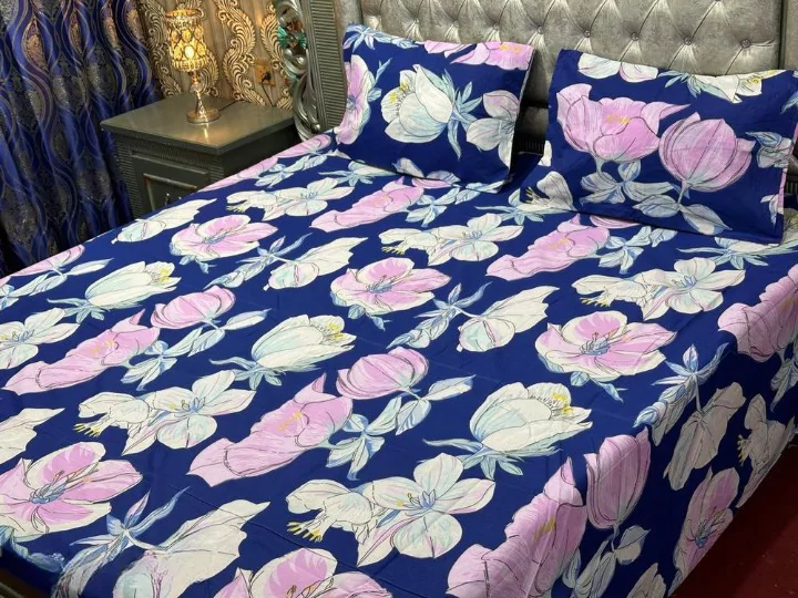 3 Pcs Cotton Printed Double Bedsheet