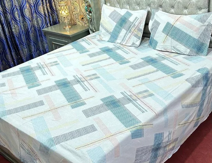 3 Pcs Cotton Printed Double Bedsheet