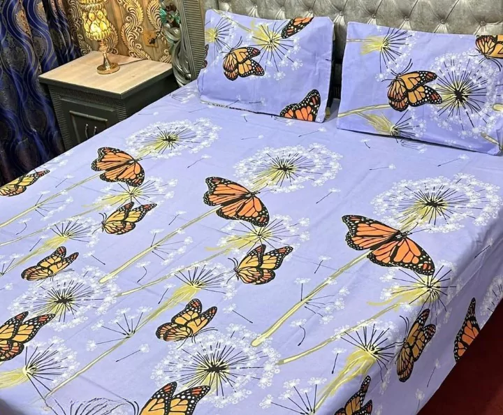 3 Pcs Cotton Printed Double Bedsheet