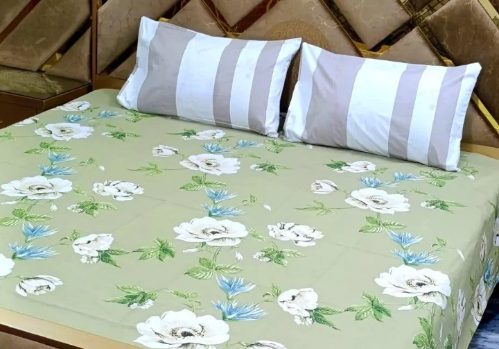 3 Pcs Cotton Printed Double Bedsheet