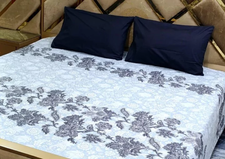 3 Pcs Cotton Printed Double Bedsheet