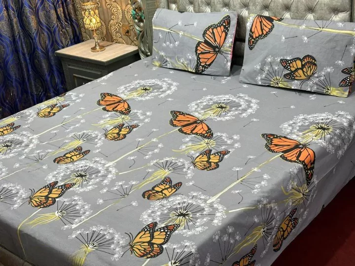 3 Pcs Cotton Printed Double Bedsheet